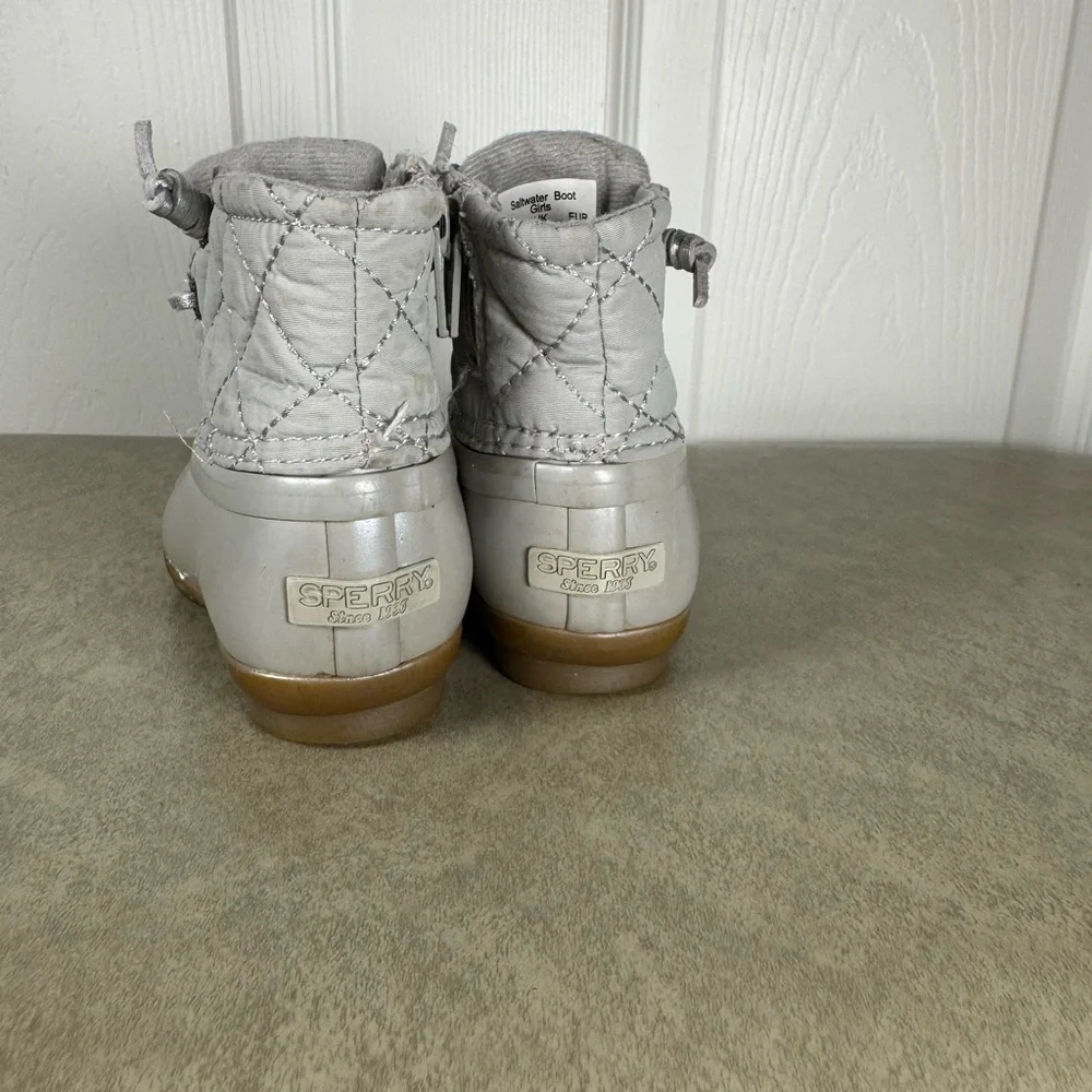 Sperry Silver Saltwater Duck Rain Boots Toddler Lace Up Metallic Size 6m